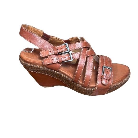 Naya Naturalizer Maize Chestnut Brown Leather Wedge Sandals Strappy Platform 6.5 - Picture 4 of 9
